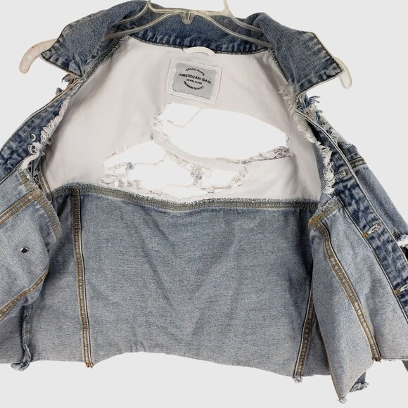American Bazi Womens Cropped Distressed Denim Jacket Sz S - Picture 3 of 13